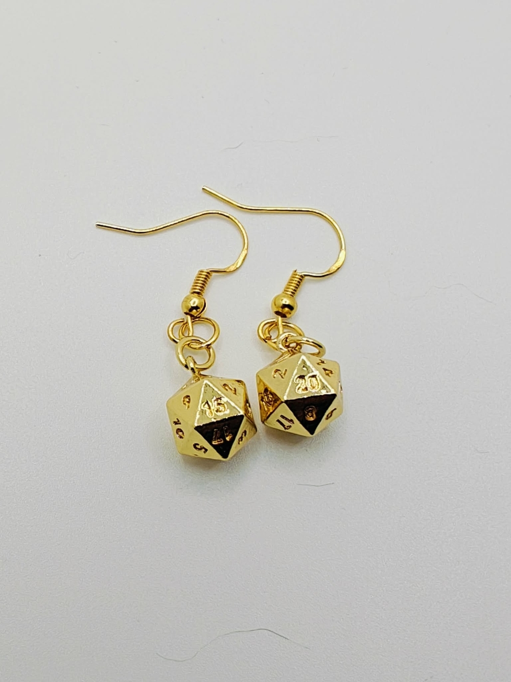 Gold Plated Sterling Silver Handmade D20 Dice Drop Earrings - Women Jewelry✨️🐲✨